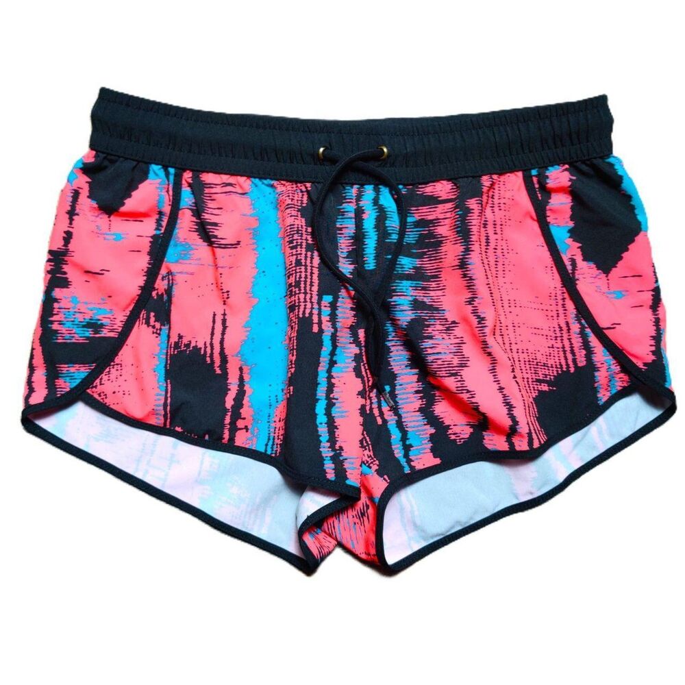 Fabletics Women's Small Running Shorts Pink Blue Black Abstract Print Zip Pocket